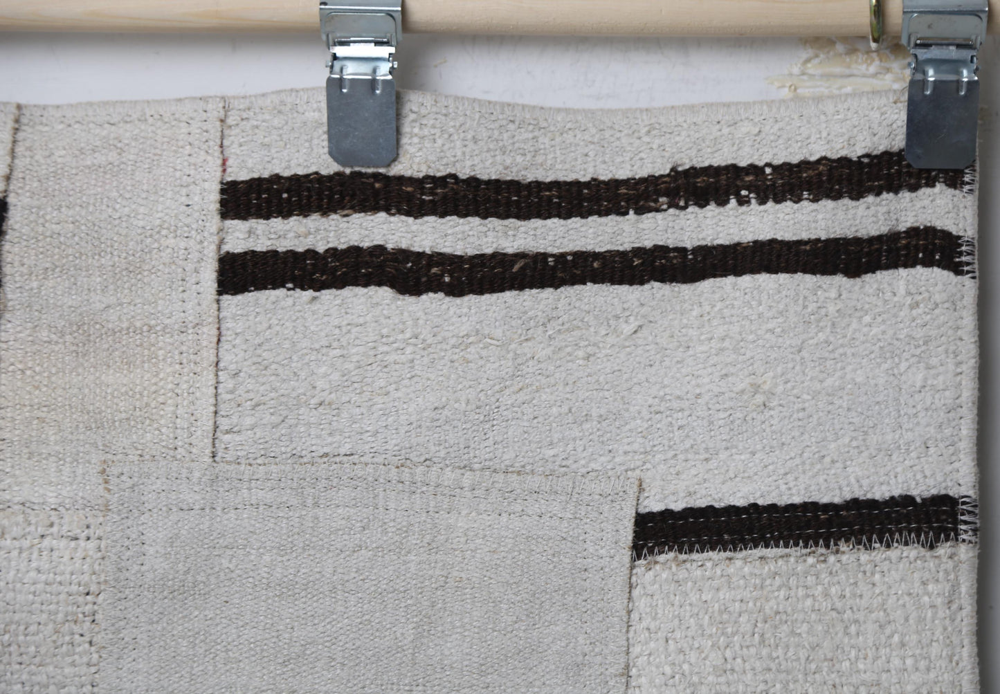 1'11 x 7'10 Vintage Turkish Hemp Patchwork Runner Rug, Black White Minimal Long Hallway Rug