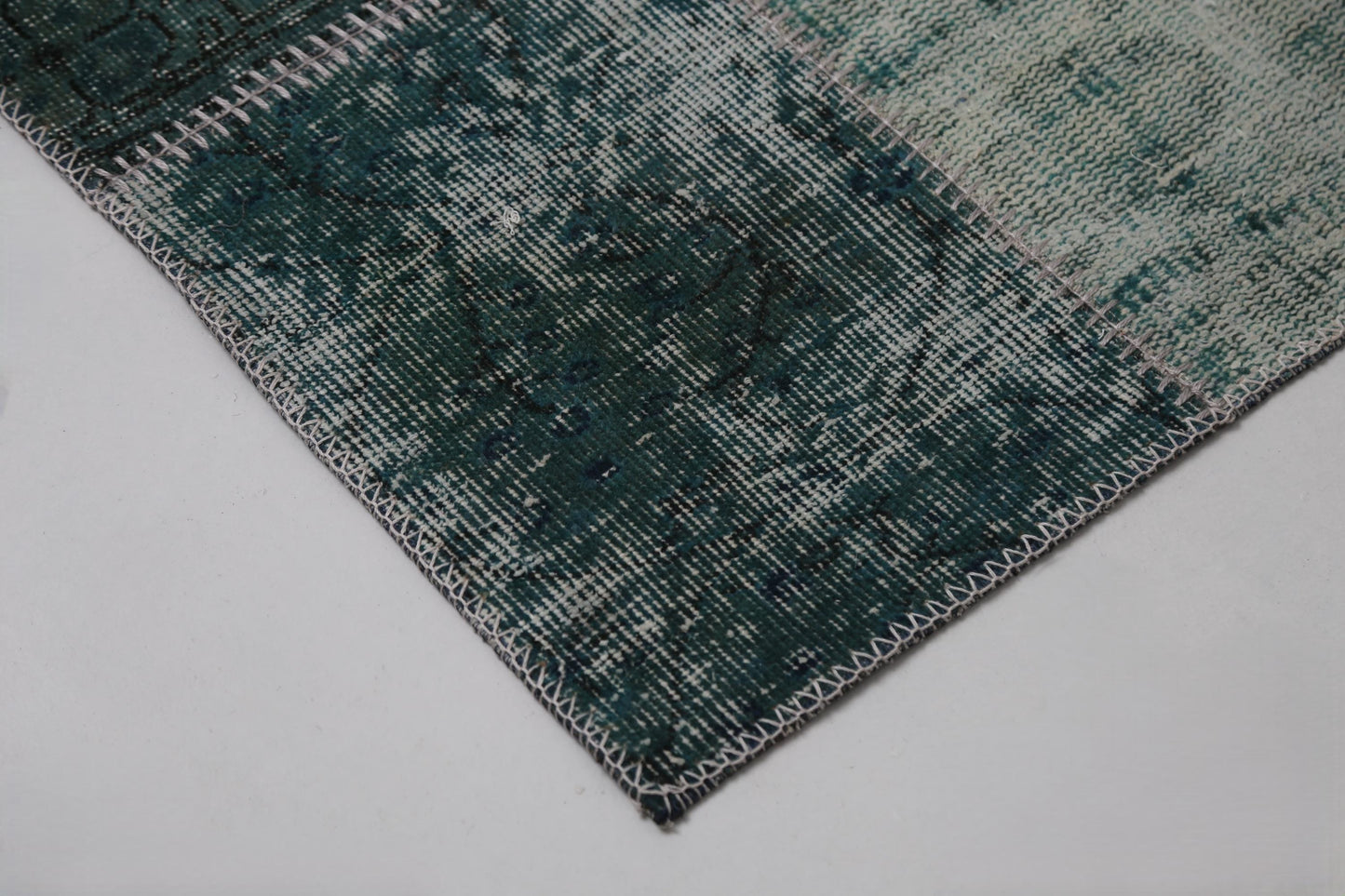 2'4 x 9'1 Vintage Turkish Patchwork Runner Rug, Green Long Hallway Wool Rug
