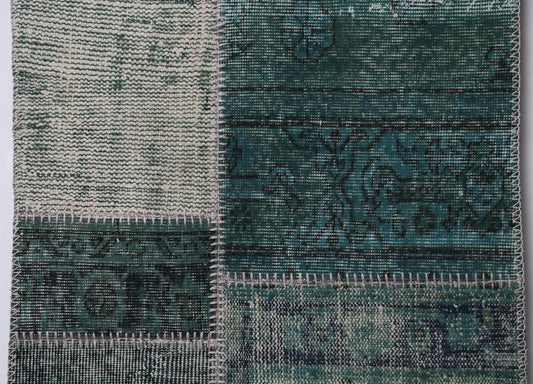 2'4 x 9'1 Vintage Turkish Patchwork Runner Rug, Green Long Hallway Wool Rug