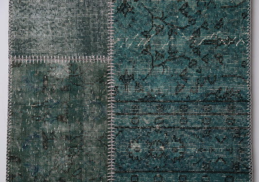 2'5 x 7'7 Vintage Turkish Patchwork Runner Rug, Green Hallway Hemp Rug