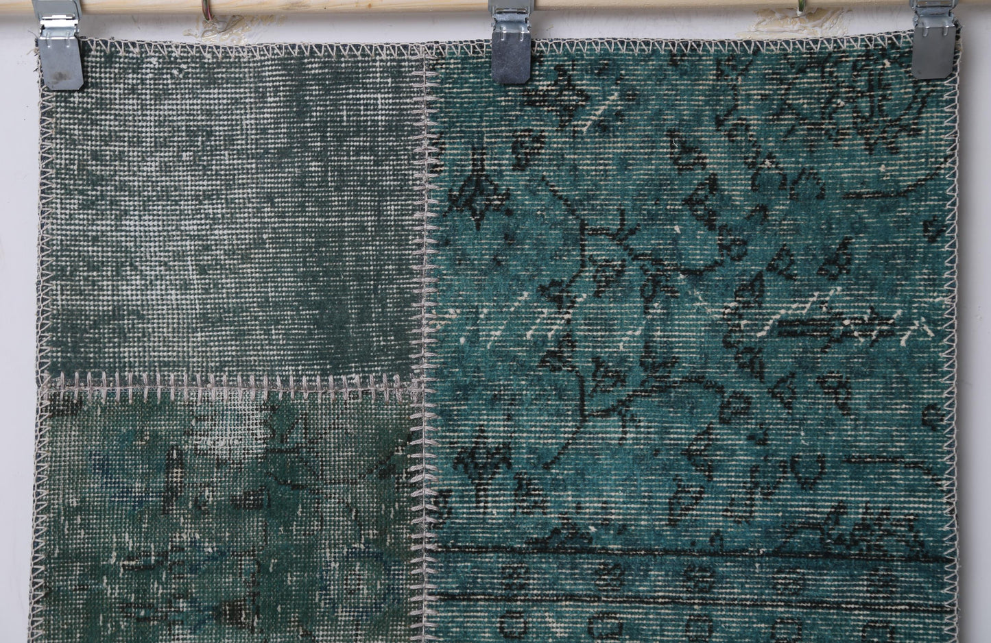 2'5 x 7'7 Vintage Turkish Patchwork Runner Rug, Green Hallway Hemp Rug