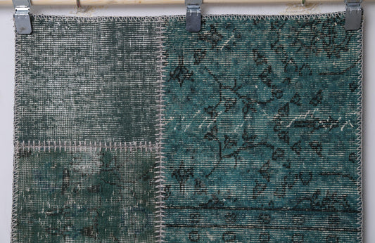2'5 x 7'7 Vintage Turkish Patchwork Runner Rug, Green Hallway Hemp Rug