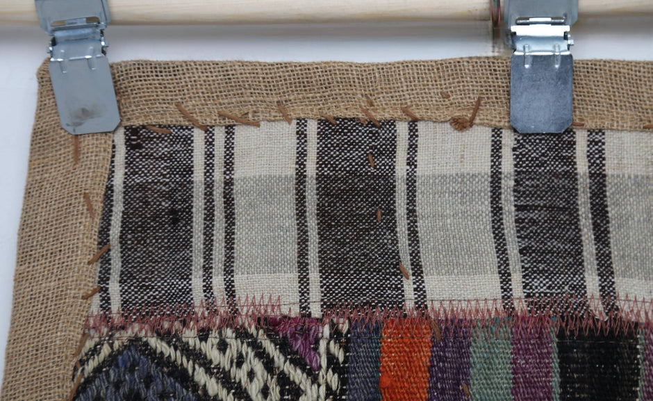 Kilim Tapestry Wall Hanging Rug, Patchwork Textile Art, Small Boho Wall Decor, 3x2 ft