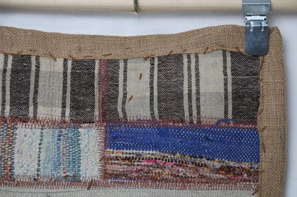 Kilim Tapestry Wall Hanging Rug, Patchwork Textile Art, Small Boho Wall Decor, 3x2 ft