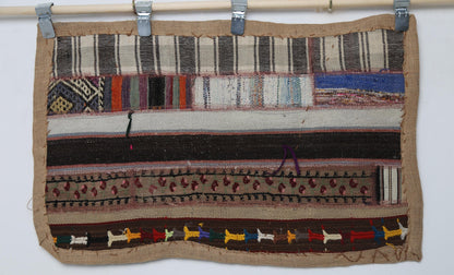 Kilim Tapestry Wall Hanging Rug, Patchwork Textile Art, Small Boho Wall Decor, 3x2 ft