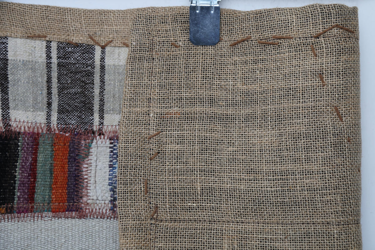 Kilim Tapestry Wall Hanging Rug, Patchwork Textile Art, Small Boho Wall Decor, 3x2 ft