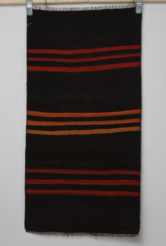 Striped Kilim Runner Rug, Black Red Flatweave Rug, Boho Narrow Runner, Minimal Tribal Kilim 2x4 ft