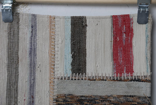 4'0 x 5'8 Vintage Turkish Kilim Patchwork Rug, Beige Multicolor Wool Cotton Area Rug