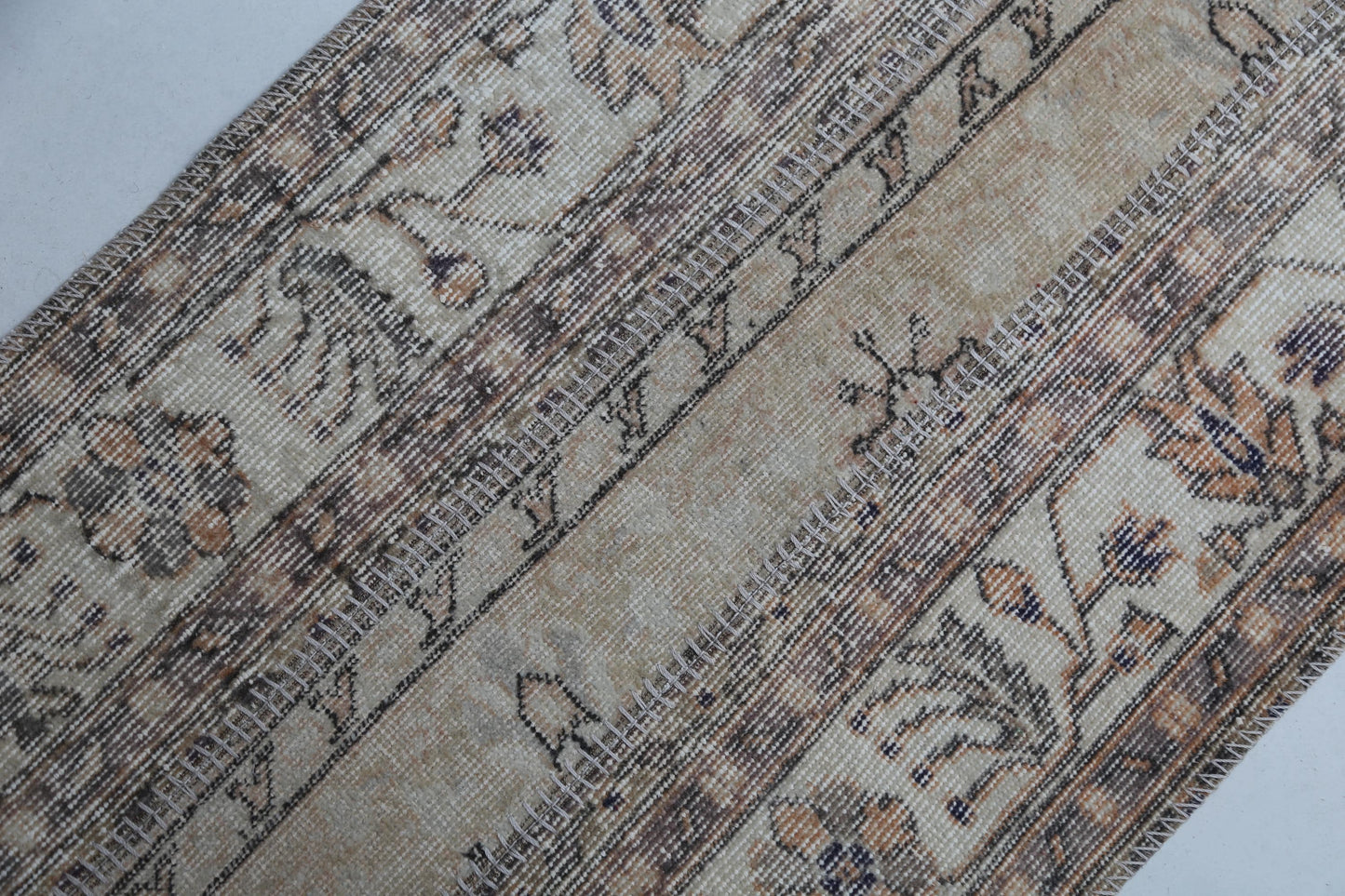 Vintage Patchwork Runner Rug, Extra Long Turkish Hallway Runner, Neutral Beige Brown Carpet, Handmade 2x10 ft