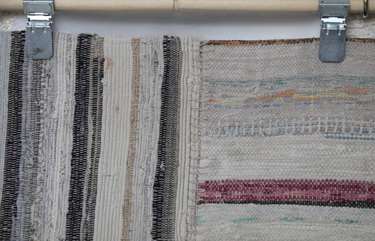 4'0 x 5'10 Vintage Turkish Kilim Patchwork Rug, Beige Multicolor Wool Cotton Area Rug