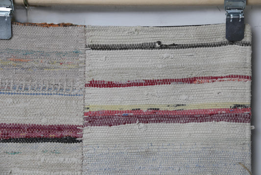 4'0 x 5'10 Vintage Turkish Kilim Patchwork Rug, Beige Multicolor Wool Cotton Area Rug