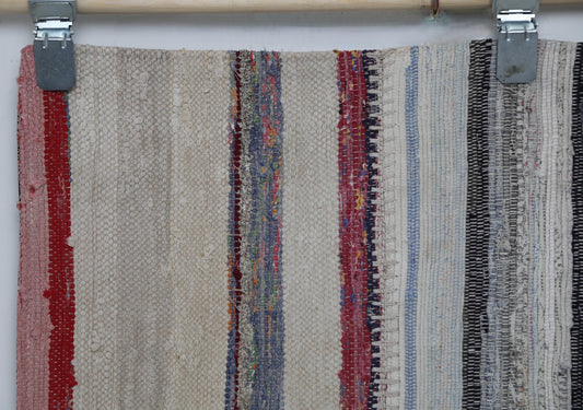 4'0 x 5'10 Vintage Turkish Kilim Patchwork Rug, Beige Multicolor Wool Cotton Area Rug