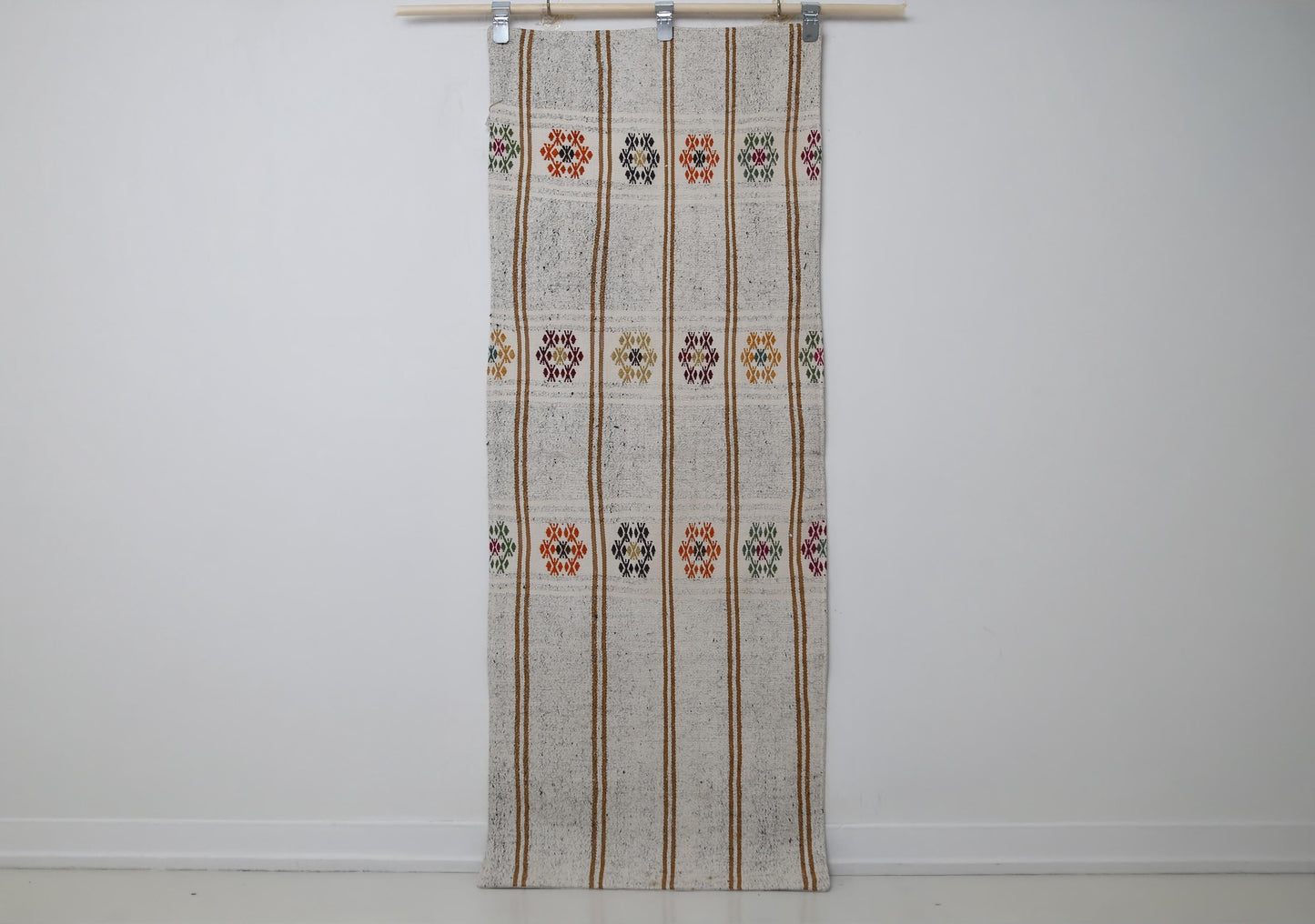 Vintage Turkish Kilim Runner Rug 2x6 ft, Striped Flatweave Rug, Beige Brown Handmade Boho Hallway Rug