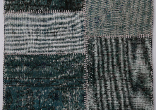 2'5 x 8'4 Vintage Turkish Patchwork Runner Rug, Green Wool Cotton Hallway Rug