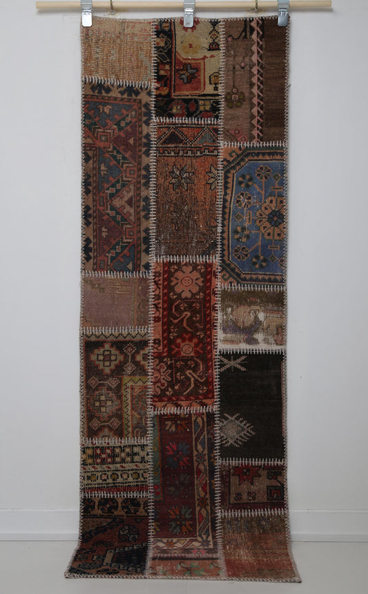 2'3 x 6'8 Vintage Turkish Patchwork Runner Rug, Multicolor Wool Cotton Hallway Rug