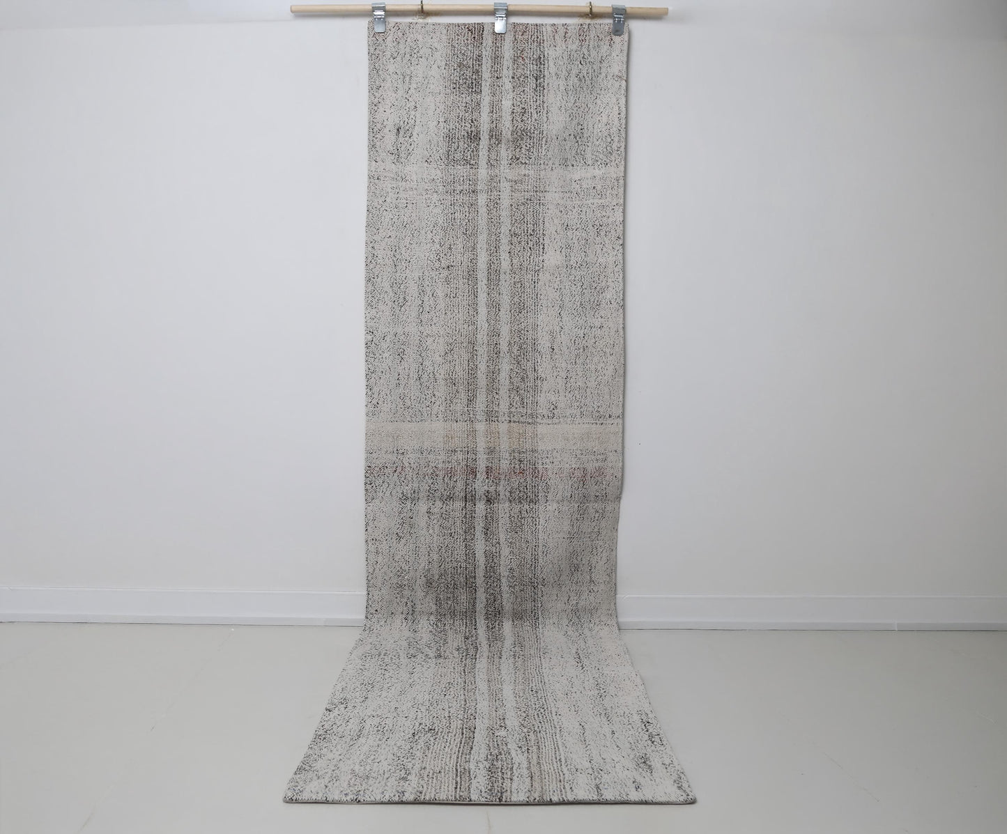 Vintage Turkish Runner Rug 2x9 ft, Neutral Black White Flatweave Rug, Minimalist Striped Hallway Rug