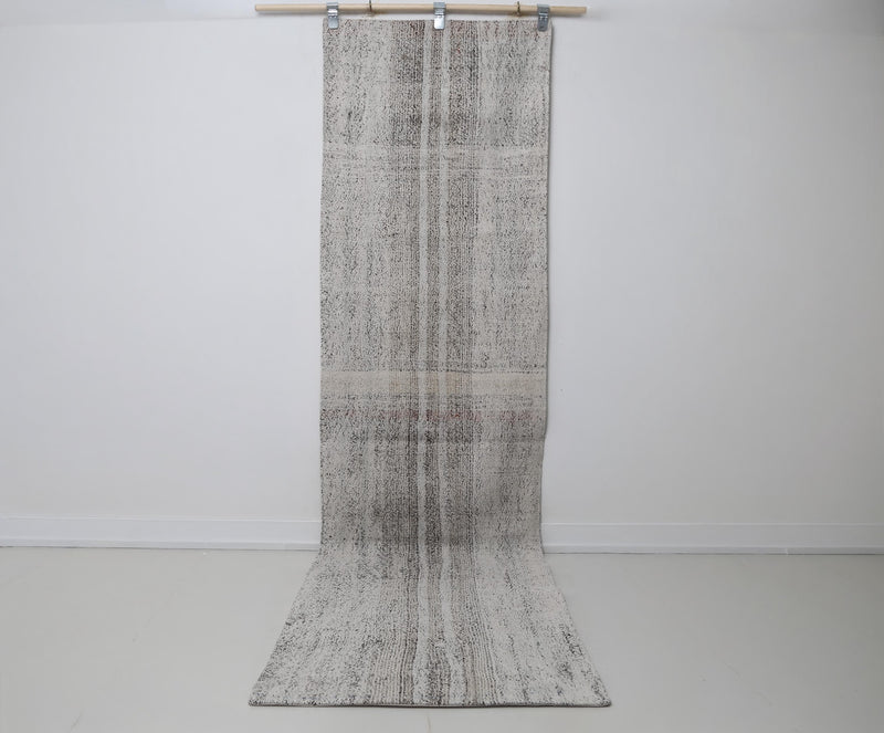Vintage Turkish Runner Rug 2x9 ft, Neutral Black White Flatweave Rug, Minimalist Striped Hallway Rug