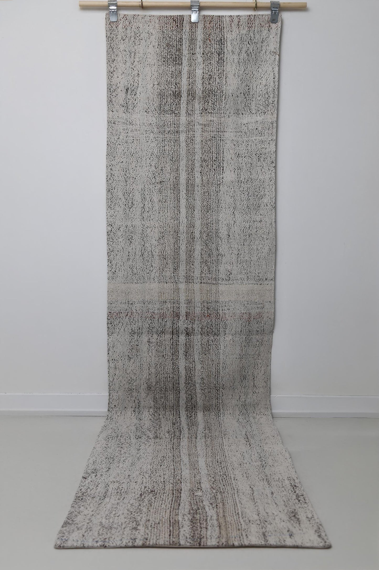 Vintage Turkish Runner Rug 2x9 ft, Neutral Black White Flatweave Rug, Minimalist Striped Hallway Rug