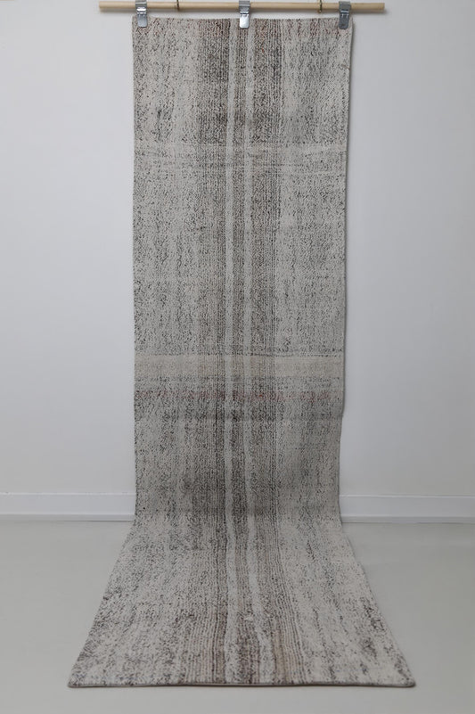 Vintage Turkish Runner Rug 2x9 ft, Neutral Black White Flatweave Rug, Minimalist Striped Hallway Rug