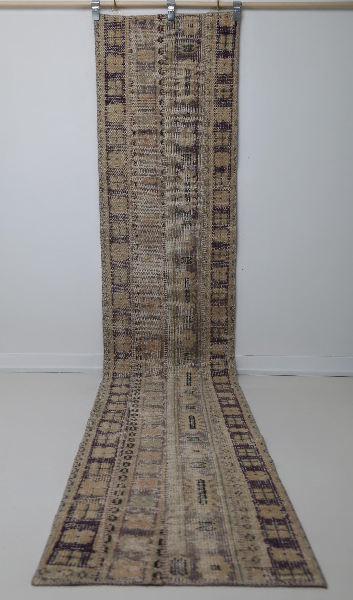Vintage Turkish Runner Rug 1'11 x 10'9 ft, Beige Brown Patchwork Runner, Long Hallway Rug