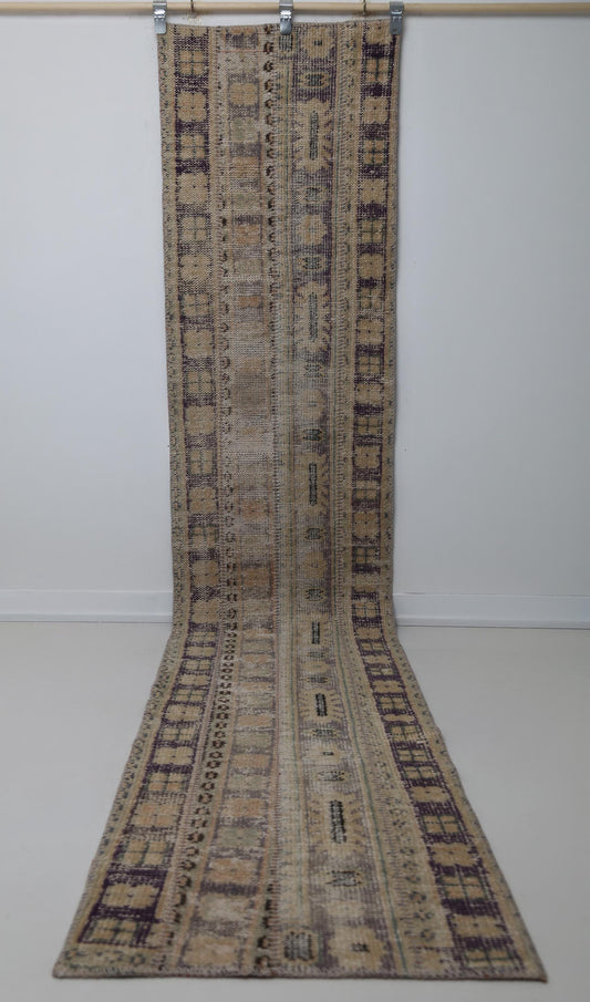 Vintage Turkish Runner Rug 1'11 x 10'9 ft, Beige Brown Patchwork Runner, Long Hallway Rug
