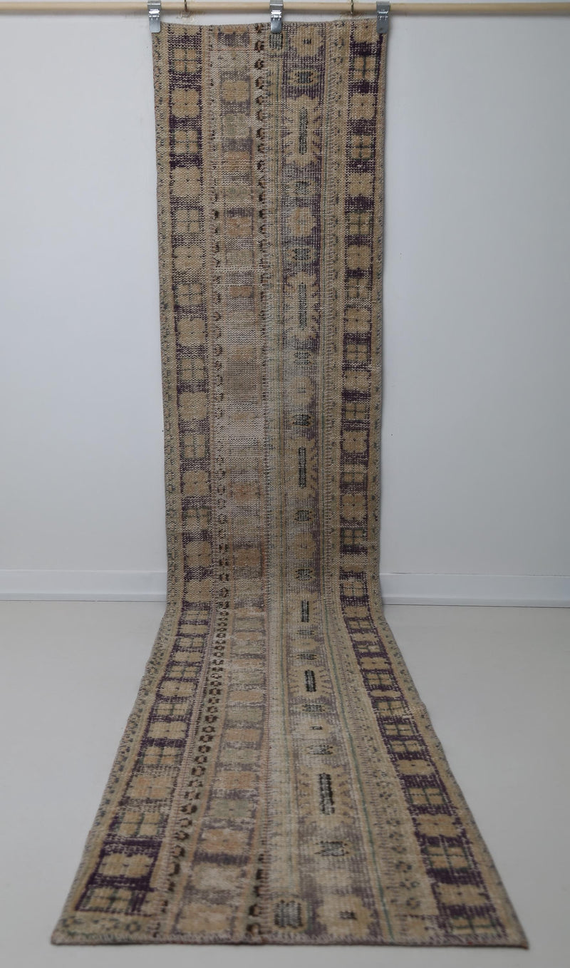 Vintage Turkish Runner Rug 1'11 x 10'9 ft, Beige Brown Patchwork Runner, Long Hallway Rug