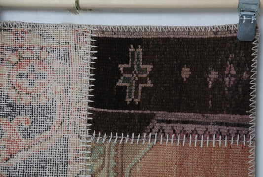 4'1 x 6'1 Vintage Turkish Patchwork Rug, Multicolor Wool Cotton Area Rug