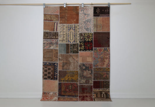 4'1 x 6'1 Vintage Turkish Patchwork Rug, Multicolor Wool Cotton Area Rug