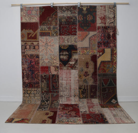 5'7 x 8'4 Vintage Turkish Patchwork Rug, Multicolor Anatolian Wool Cotton Area Rug