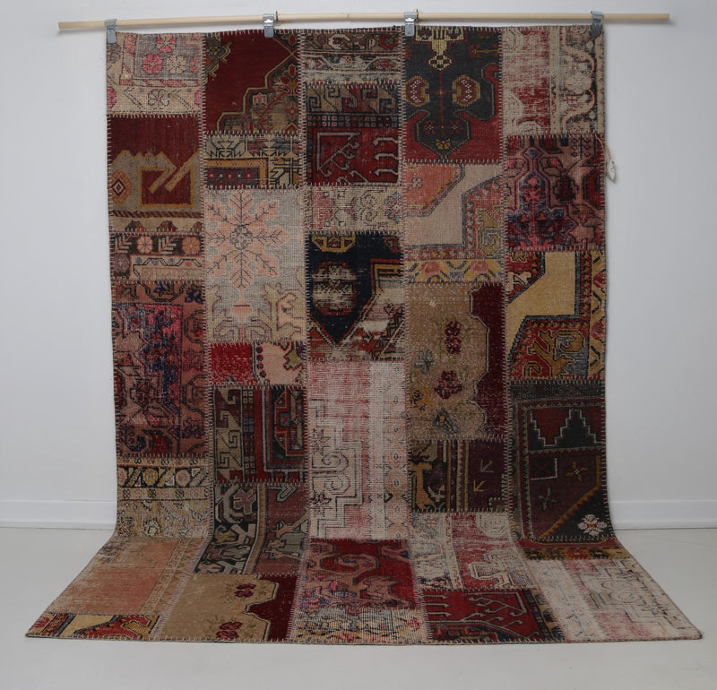 5'7 x 8'4 Vintage Turkish Patchwork Rug, Multicolor Anatolian Wool Cotton Area Rug