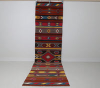 Vintage Turkish Kilim Runner Rug, Red Striped Tribal (2x10) - photo 1 of 10