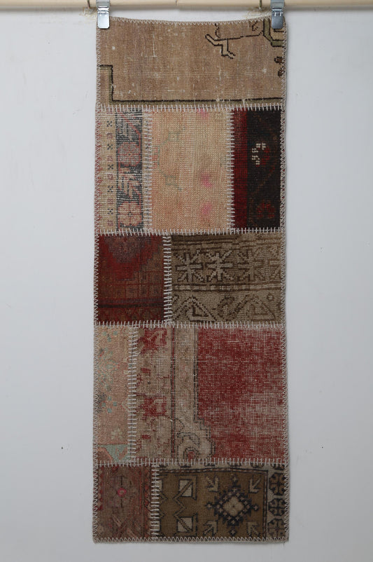 1'9 x 4'9 Vintage Turkish Patchwork Runner Rug, Multicolor Wool Cotton Small Hallway Rug
