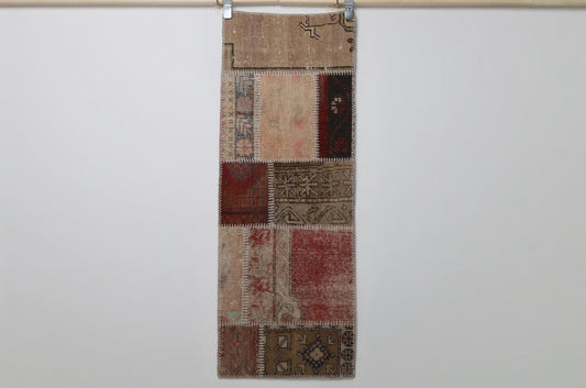1'9 x 4'9 Vintage Turkish Patchwork Runner Rug, Multicolor Wool Cotton Small Hallway Rug