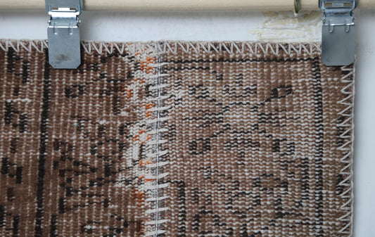 1'11 x 4'5 Vintage Turkish Patchwork Runner Rug, Brown Wool Cotton Narrow Hallway Rug