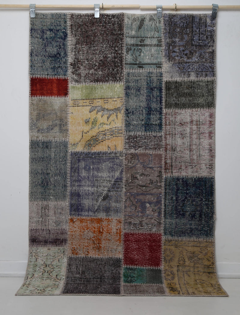 4'0 x 6'6 Vintage Turkish Patchwork Rug, Multicolor Wool Cotton Handmade Area Rug
