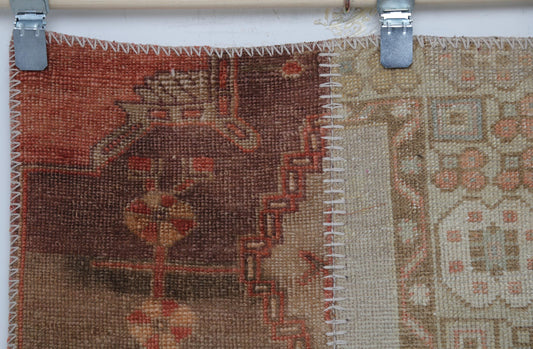 4'3 x 6'5 Vintage Turkish Patchwork Rug, Multicolor Wool Cotton Handmade Area Rug