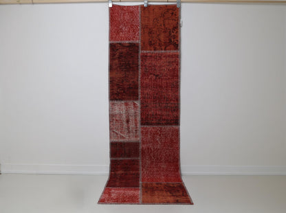 2'4 x 8' Vintage Turkish Patchwork Runner, Red Wool Cotton Kilim Runner, Long Hallway Rug