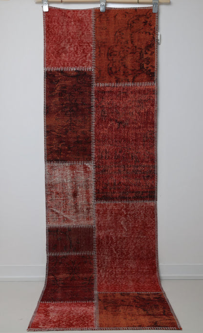 2'4 x 8' Vintage Turkish Patchwork Runner, Red Wool Cotton Kilim Runner, Long Hallway Rug