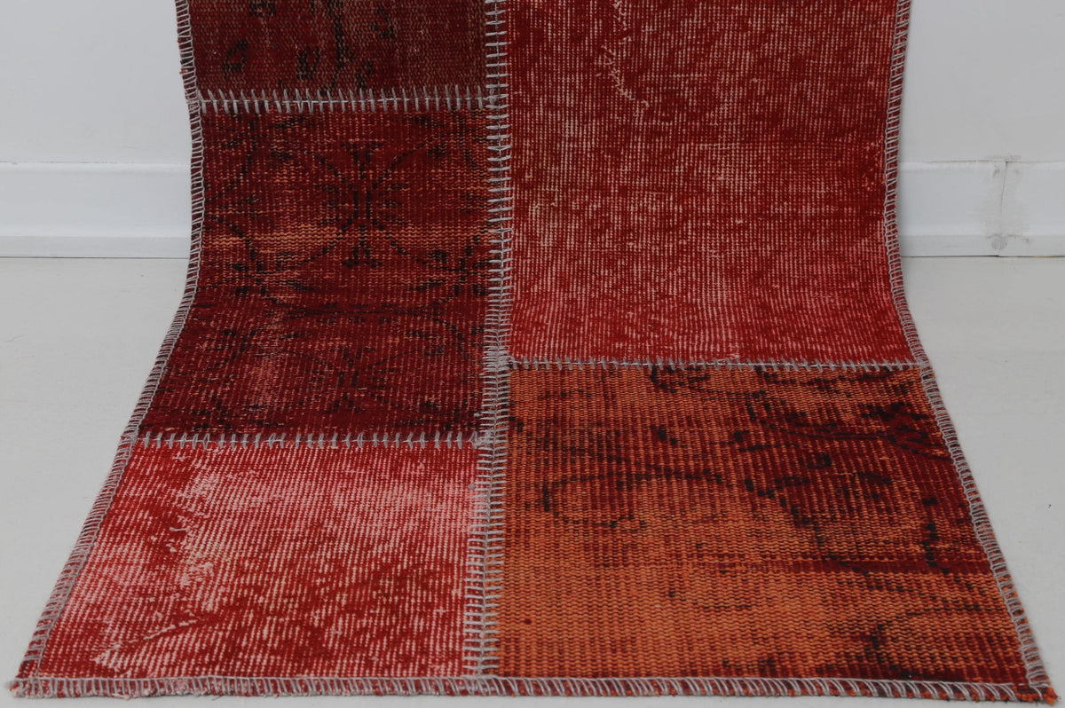 2'4 x 8' Vintage Turkish Patchwork Runner, Red Wool Cotton Kilim Runner, Long Hallway Rug