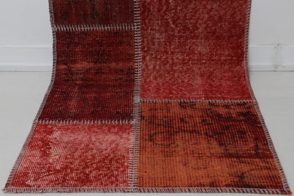 2'4 x 8' Vintage Turkish Patchwork Runner, Red Wool Cotton Kilim Runner, Long Hallway Rug