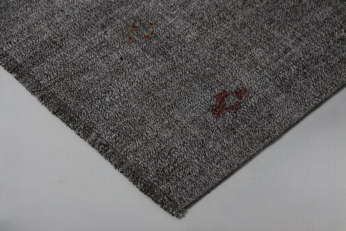 Vintage Turkish Flatweave Rug 5'0 x 5'11 Black White Minimalist Handmade Area Rug