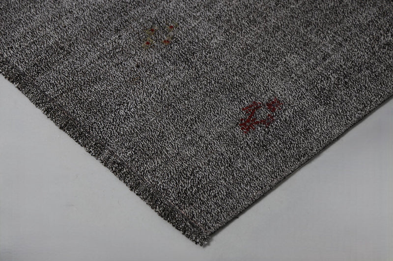 Vintage Turkish Flatweave Rug 5'0 x 5'11 Black White Minimalist Handmade Area Rug
