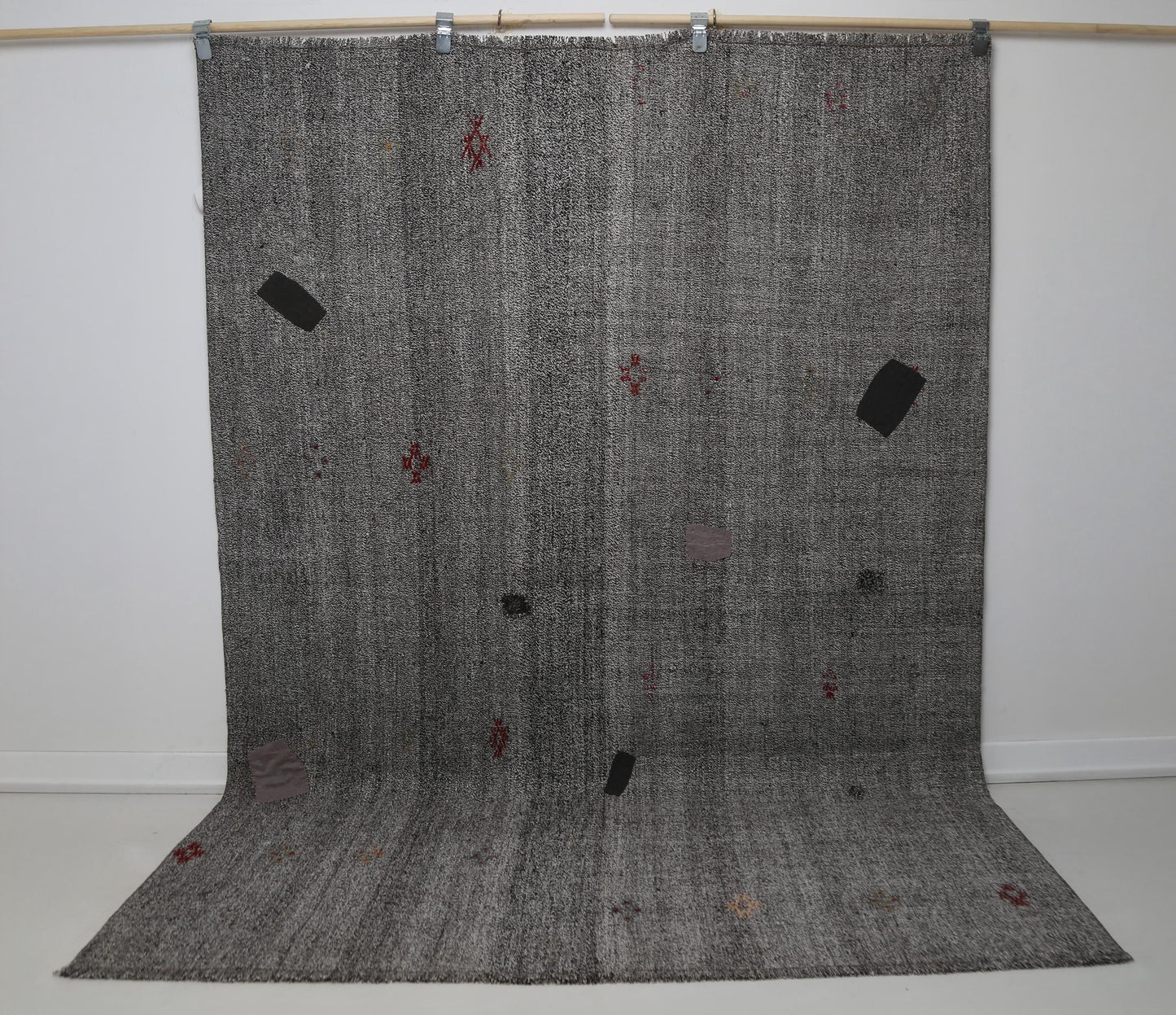 Vintage Turkish Flatweave Rug 5'0 x 5'11 Black White Minimalist Handmade Area Rug