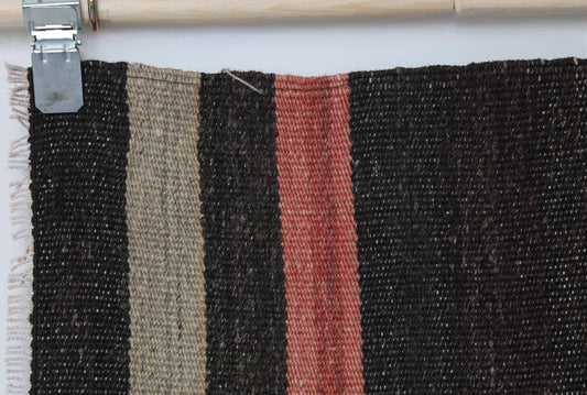 2x5 Vintage Turkish Kilim Runner Rug, Black Brown Striped Wool Flatweave Hallway Rug