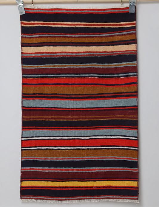 2x3 Vintage Turkish Kilim Rug, Multicolor Striped Wool Small Area Rug