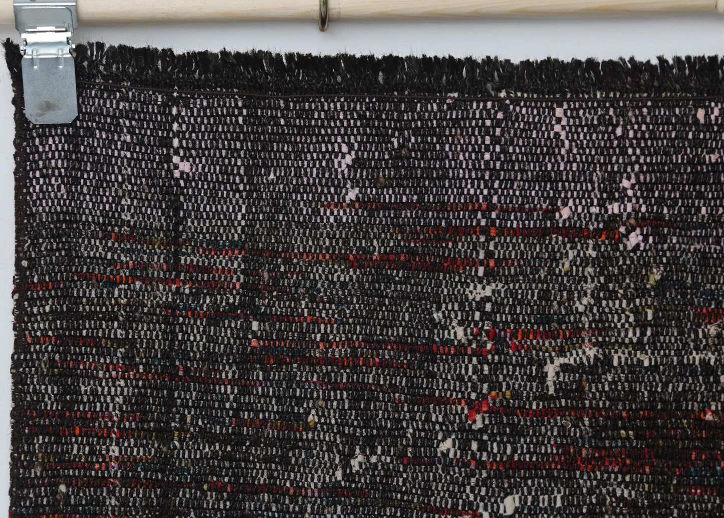 2x9 Vintage Turkish Flatweave Runner Rug, Black Red Striped Wool Cotton Hallway Rug