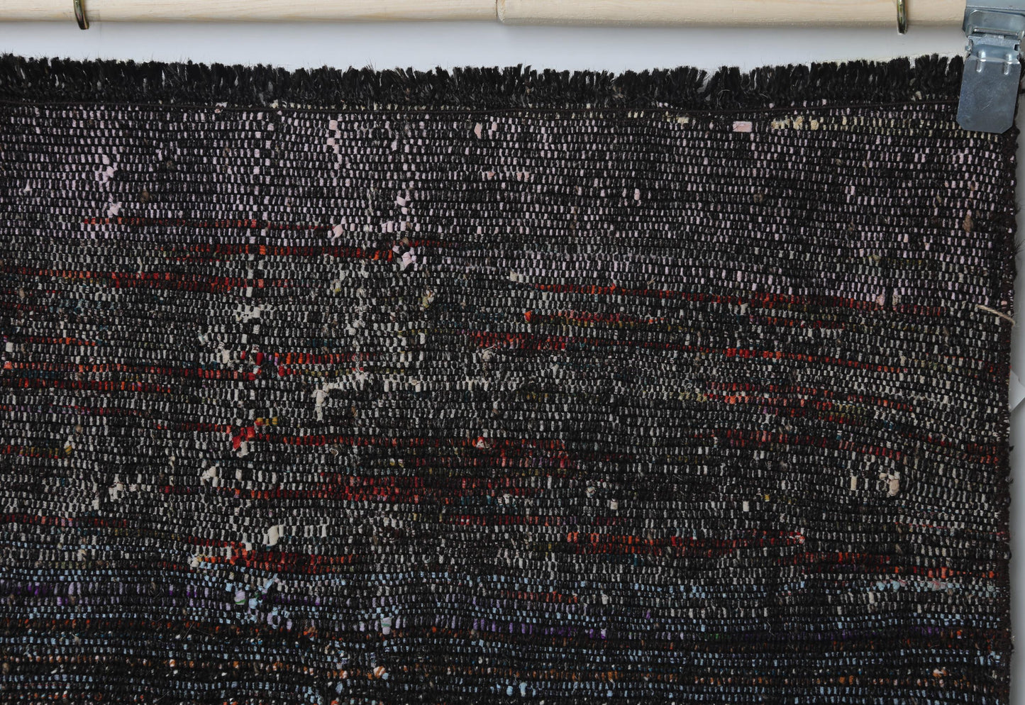 2x9 Vintage Turkish Flatweave Runner Rug, Black Red Striped Wool Cotton Hallway Rug