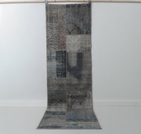 Vintage Turkish Wool Cotton Patchwork Runner Rug, Blue (2x8) - photo 1 of 10