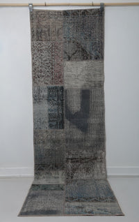 Vintage Turkish Wool Cotton Patchwork Runner Rug, Blue (2x8) - photo 2 of 10