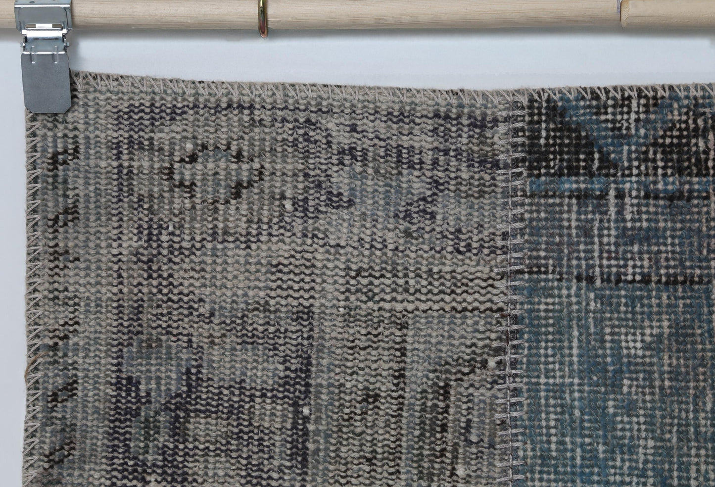 2x8 Vintage Patchwork Runner Rug, Blue Toned Wool Cotton Design, Narrow Hallway Rug